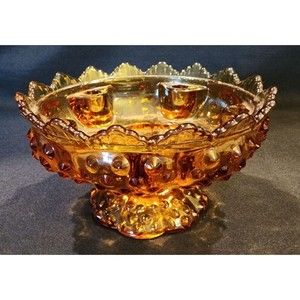 Vintage Amber Glass Hobnail Pedestal Candle Holder Bowl